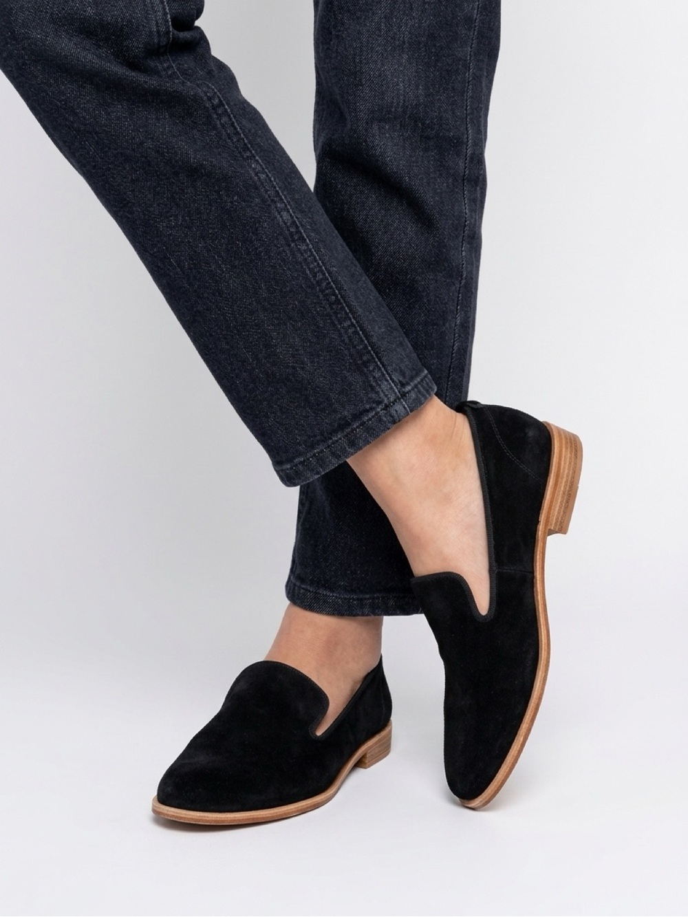 Franco Sarto Jeena Black Suede Venetian Loafers Smoking Flats 9.5M